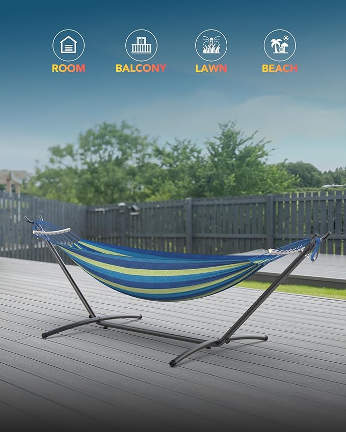 Double Hammock with Space-Saving Steel Stand, 2 Person Heavy-Duty Hammock - Image 2