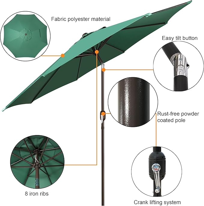 Blissun 9' Outdoor Patio Umbrella, Outdoor Table Umbrella, Yard Umbrella - Image 2