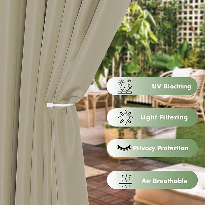 HolidayIdeas Outdoor Curtains for Patio Waterproof, 6 Panels - Image 3