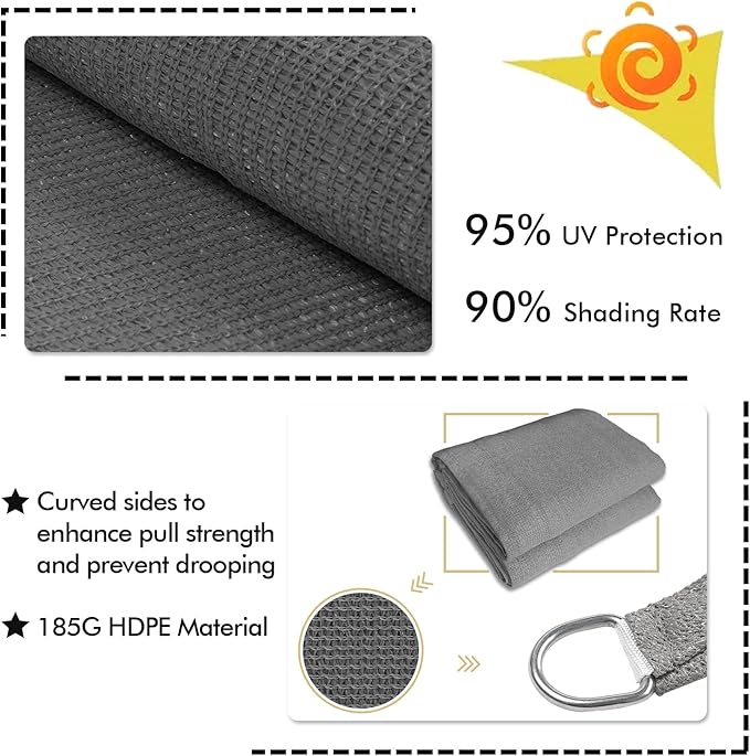 KANAGAWA 22'X22' Dark Gray Custom Size Sun Shade Sail Square UV Block Canopy - Image 3