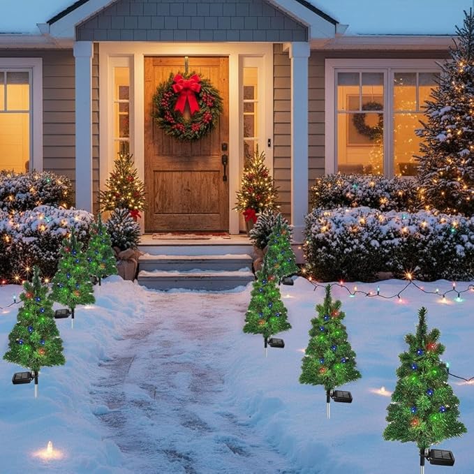 4PCS Solar Christmas Tree Garden Stake Lights Outdoor Waterproof Pathway Lights - Image 9