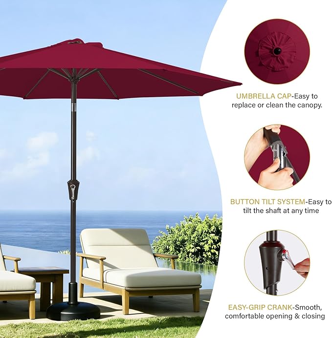 MEWAY 9ft Patio Umbrella Outdoor Table Umbrellas - Image 6