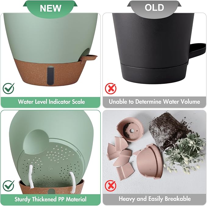 montresor 2 Pack 8 inch Plant Pots, PP Plastic Self Watering Plant Pot - Image 8