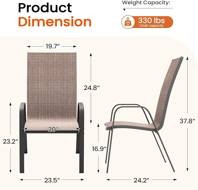JEAREY Patio Dining Chairs Set of 4, Outdoor Stackable Dining Furniture Set - Image 3