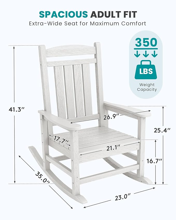 SERWALL Outdoor Rocking Chairs Set of 4, Oversized HDPE Porch Rockers - Image 3