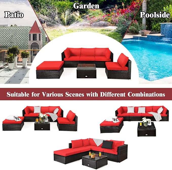 Tangkula 6 Piece Patio Furniture Set, Outdoor Deck Lawn Backyard Sectional Sofa - Image 6