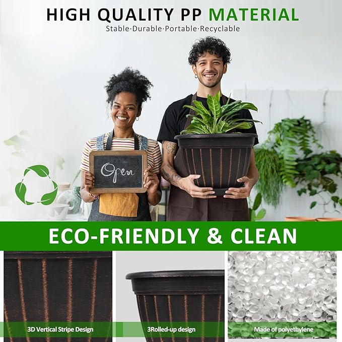 FGstyle 4 Pack 16 inch Plant Pots, Retro Vertical Stripe Planters - Image 2