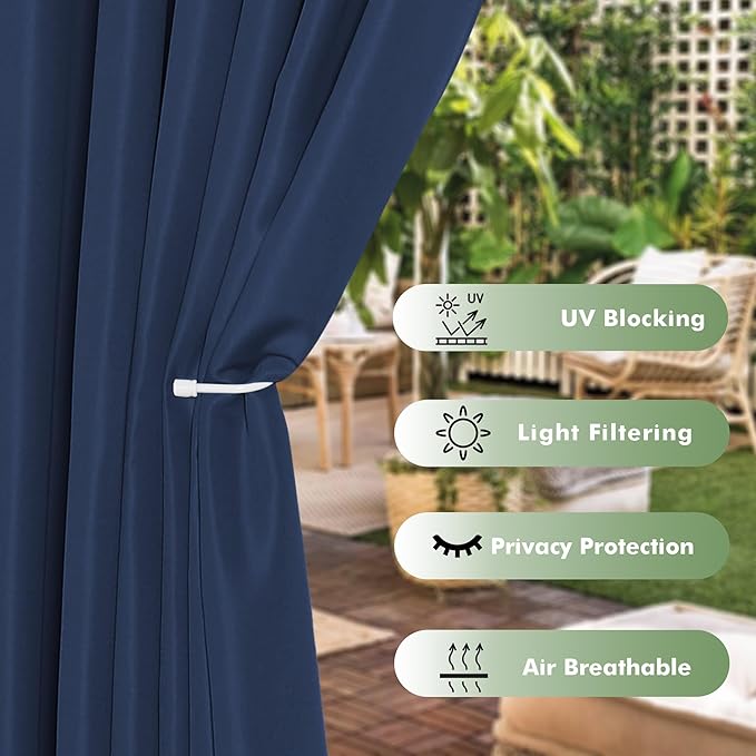 HolidayIdeas Outdoor Curtains for Patio Waterproof, 6 Panels - Image 3