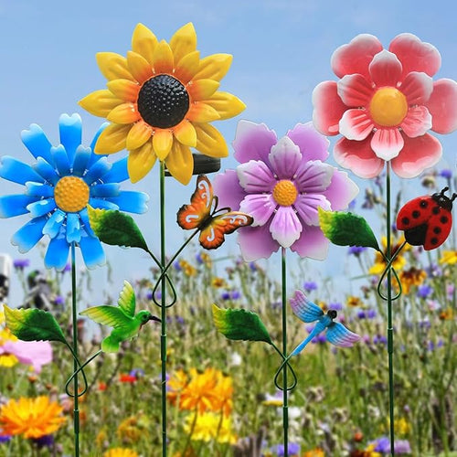 4 Pack Outdoor Solar Lights, Outdoor Waterproof Metal Art Stick Flowers - Image 2