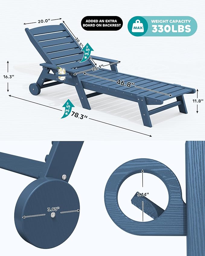 SERWALL Patio Chaise Lounge Chair Set of 2 - Image 6