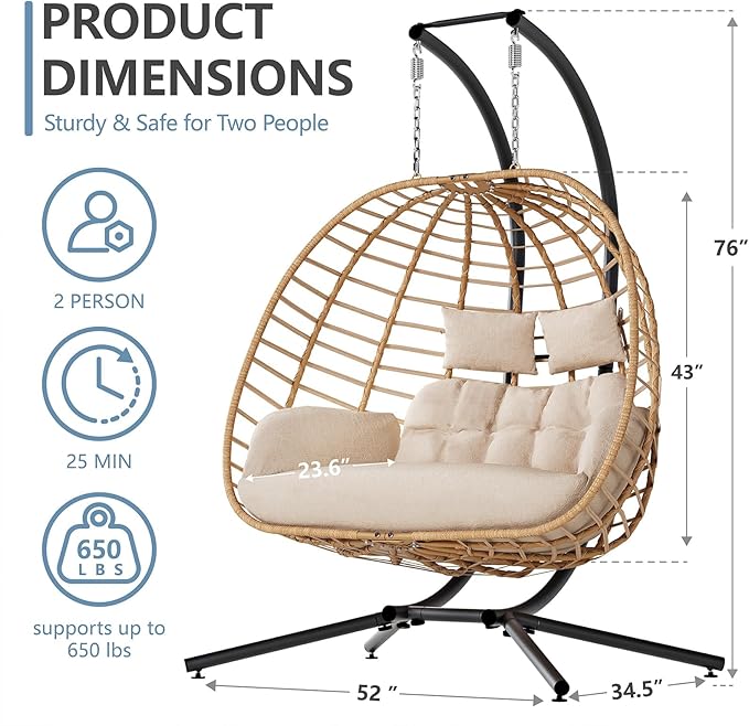 SWITTE Double Hanging Egg Chair - Image 4