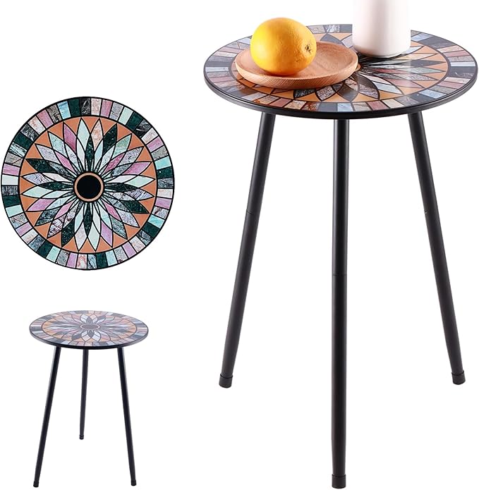 Party Zealot 1 Pack Metal Mosaic Round Side Table Small 13.4" End Patio Round - Image 8