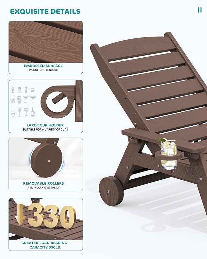 SERWALL Patio Chaise Lounge Chair Set of 2, Poly Lounge Chair - Image 5