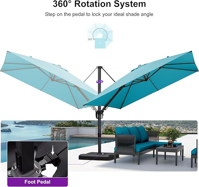 PURPLE LEAF 10' X 10' Left-right Tilting Patio Umbrella Outdoor Cantilever - Image 6