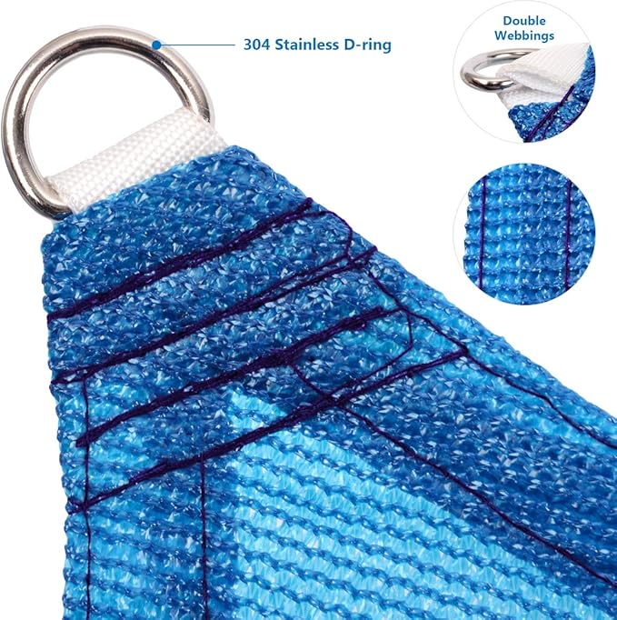 Eden's Decor Straight Flat-Edged Sun Shade Sail Rectangular 11' x 21' Blue - Image 2