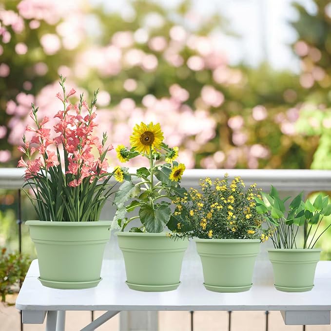 8 Inch Plastic-Flower Pot-for-Indoor Plants, 4 Pack Large Outdoor Planter Pot - Image 7