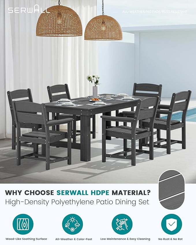 SERWALL Outdoor Dining Table Set, 67‘’ HDPE Patio Dining Set - Image 3