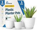 White Gray Plant Pots with Drainage Holes & Saucers 5 Pack, Indoor & Outdoor by LIFEMASTER
