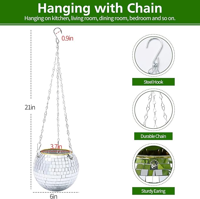 6" Disco Ball Planter, Disco Ball Plant Hanger - Image 5