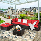Tangkula 6 Piece Patio Furniture Set, Outdoor Deck Lawn Backyard Sectional Sofa - Image 2