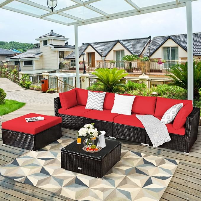 Tangkula 6 Piece Patio Furniture Set, Outdoor Deck Lawn Backyard Sectional Sofa - Image 2