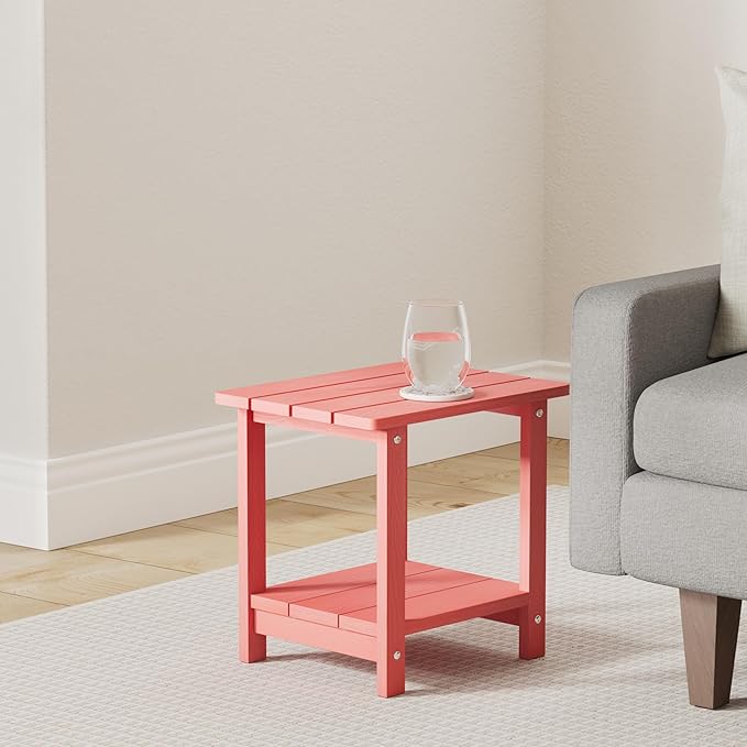 LUE BONA Adirondack Outdoor Side Table, 2-Tier Bright Red HDPS Patio End Table - Image 2