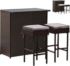 Tangkula Patio Bar Set, 3 Piece Outdoor Rattan Wicker Bar Set by TANGKULA