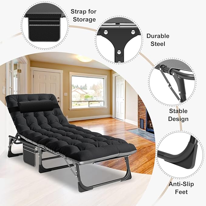 ABORON Heavy Duty Tanning Chair, Outdoor 5-Position Folding Chaise Lounge Chair - Image 7