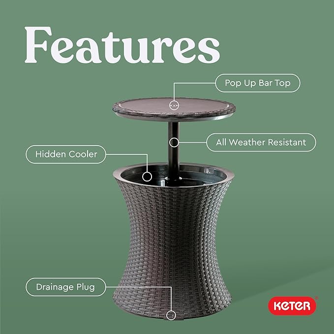 Keter Pacific Cool Bar Outdoor Patio Furniture and Hot Tub Side Table - Image 5