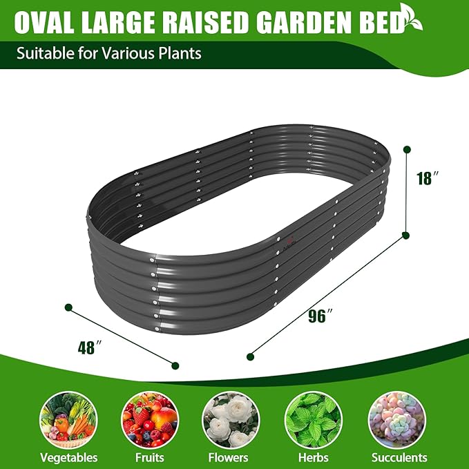 A ANLEOLIFE 8X4X1.5 ft Galvanized Raised Garden Beds Outdoor, Oval Large Metal - Image 3