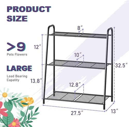 3-Tier Corner Plant Stand, Metal Black Flower Pot Rack, Indoor Outdoor Heavy - Image 2
