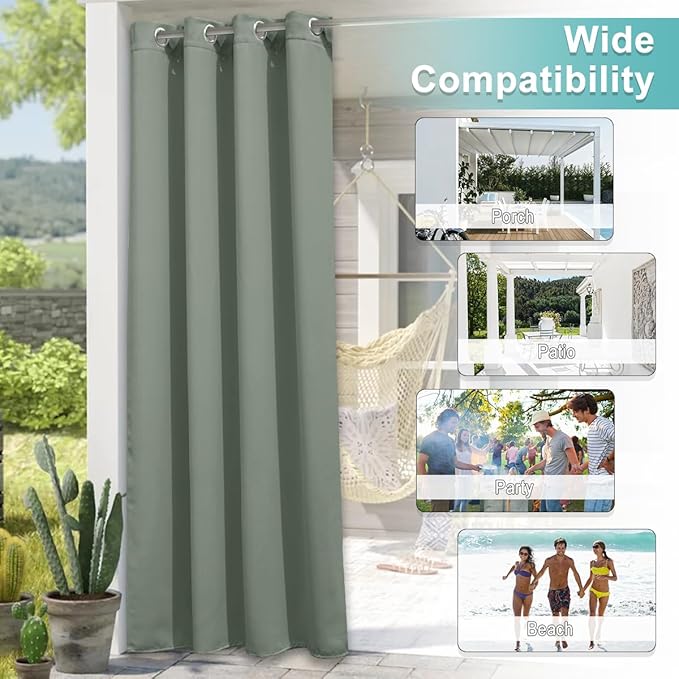 NICETOWN 2 Panels Sage Green Blackout Outdoor Curtains - Image 6