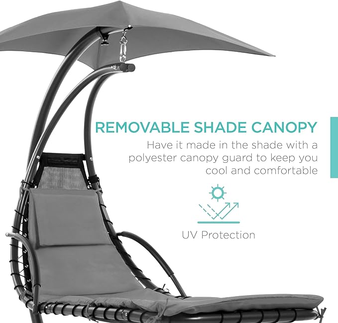 Best Choice Products Outdoor Hanging Curved Steel Chaise Lounge Chair Swing - Image 4