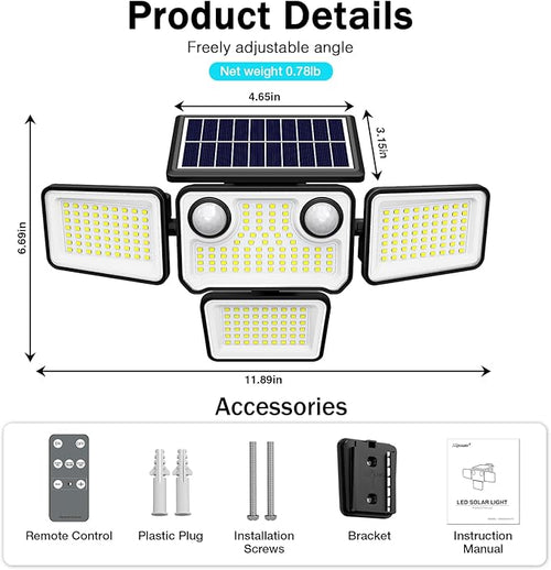 4500LM Solar Lights Outdoor Waterproof, 254 LED Solar Flood Lights Outdoor - Image 2