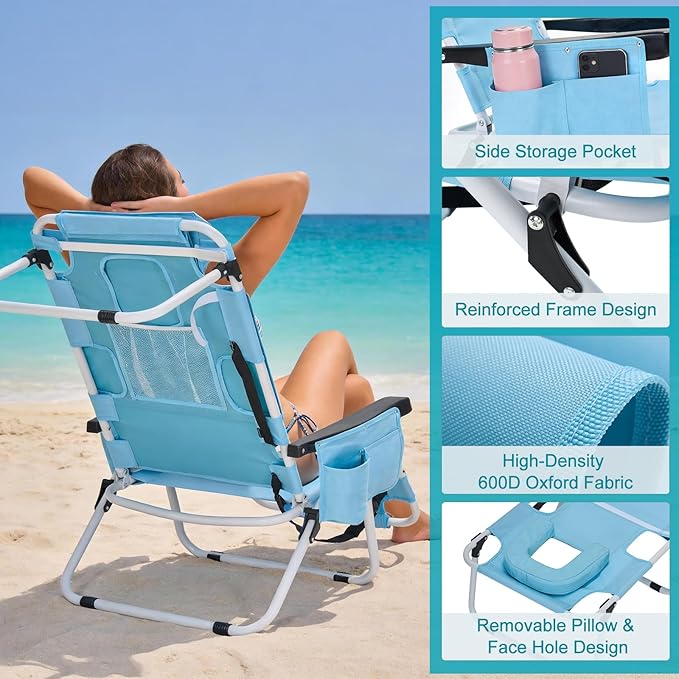 ABORON Tanning Chair with Face Hole, 5-Position Adjustable Reclining Beach - Image 7