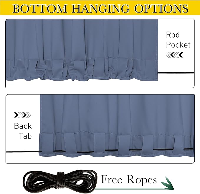 NICETOWN 2 Panels Outdoor Curtains Waterproof Pocket & Back Tab on Top & Bottom - Image 2