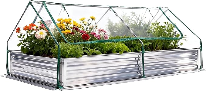 DUMOS Raised Garden Bed with Cover, Extra Large Metal Garden Bed Mini Greenhouse by DumosLifestyle
