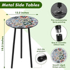 2 Packs Metal Mosaic Round Side Tables 13.4" Small Outdoor Patio Round Accent - Image 3