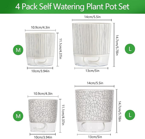 4 Pack Self Watering Pots for Indoor Plants, 4/5.5 Inch Lightweight Planters - Image 2