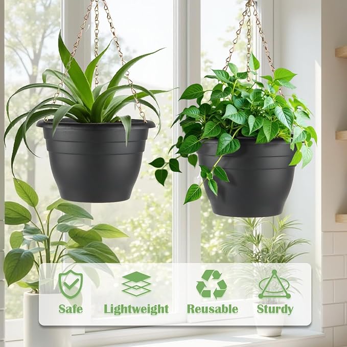 3 Pack 11 Inch Plant Pots, Plastic Flower Pots - Image 4