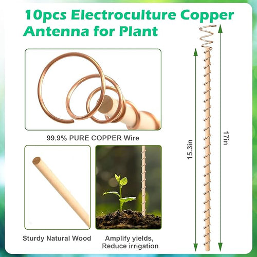 10pcs Electroculture Plant Stakes, Garden Stakes, Tensor Rings Kit, Copper Rods - Image 2