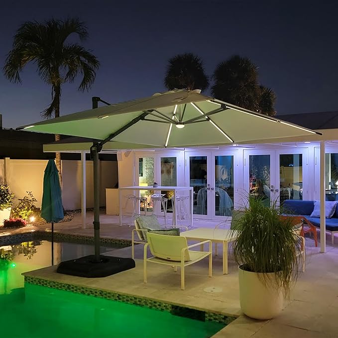 PURPLE LEAF 10 Feet Patio Umbrella Outdoor Cantilever Solar Powered LED Square - Image 3