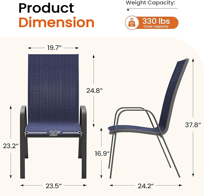 JEAREY Patio Dining Chairs Set of 4, Outdoor Stackable Dining Furniture Set - Image 3