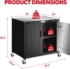 Outdoor Grill Cart with Storage Cabinet and Stainless Steel Top, 35-Inch - Image 3