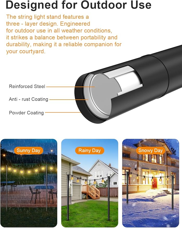 6 Pack String Light Poles for Outside, Thickened Metal Lights Hanger Pole - Image 5