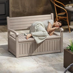 EasyUp 80 Gallon Wood Grain Style Outdoor Storage Bench, Waterproof and - Image 2