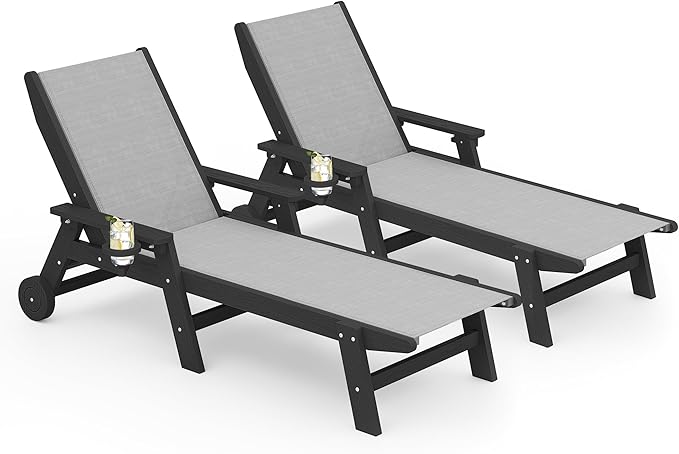 SERWALL Textilene Patio Chaise Lounge Chair Set of 2, 5 Positions Outdoor by SERWALL