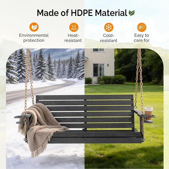 VINGLI Heavy Duty 1600 LBS HDPE Porch Swing Outdoor - Image 7