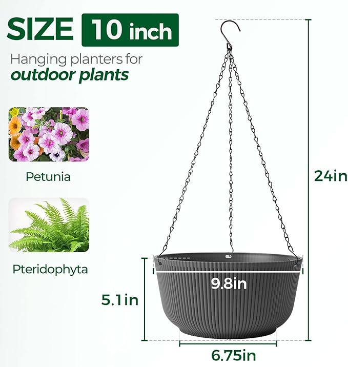 T4U 10 Inch Hanging Planters for Indoor Outdoor Plants, Hanging Plant Pot Pack - Image 2