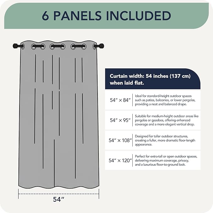 Outdoor Curtains for Patio Waterproof 6 Panels - Image 7